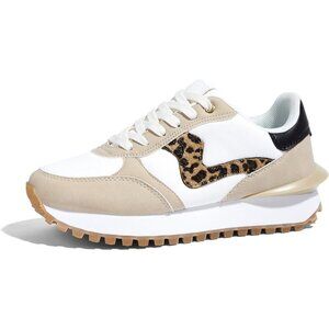 Lucky Step Women Beige Tennis Retro Walking Casual Trainer Stylish Durable Shoes